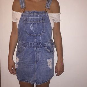 Denim distressed overalls